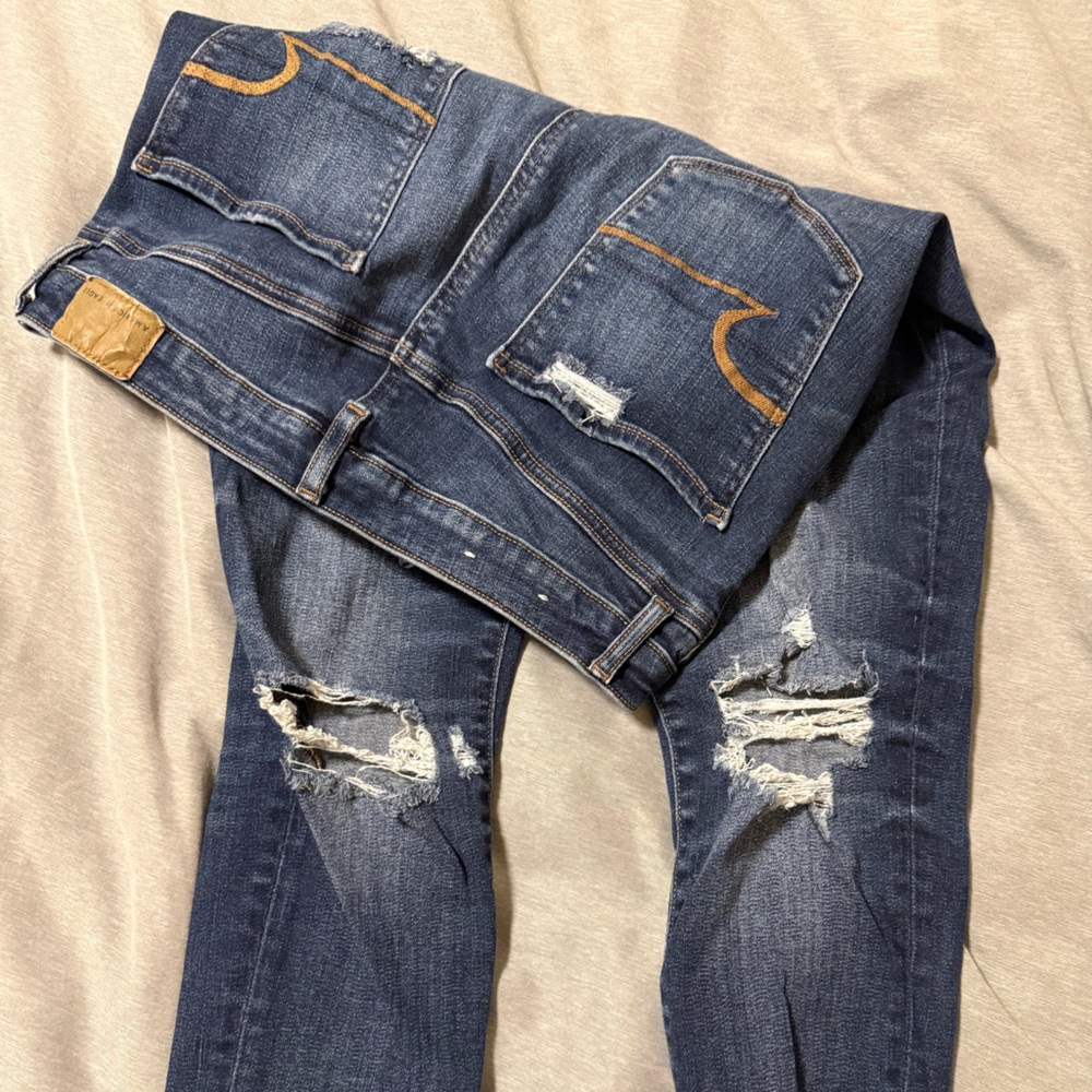 American Eagle Outfitters Dark Blue Distressed Skinny Jeans